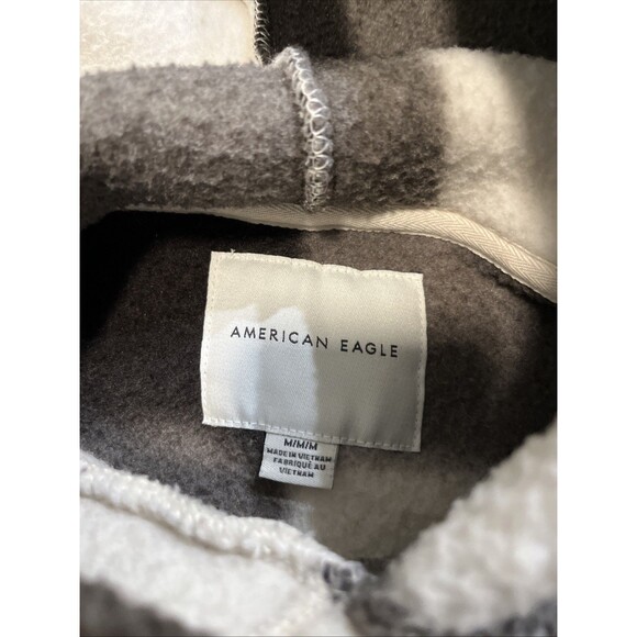 American Eagle Hoodie Women’s Sherpa Fleece Kangaroo Pocket Black White Medium - Picture 9 of 9